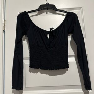 Black Long Sleeve Crop Smocked Top XS